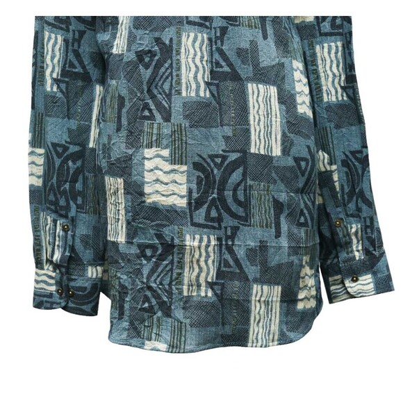 Mens Shirt Button Up Blue White Abstract Navajo Aztec Ethnic Tribal Casual XL - Picture 6 of 6